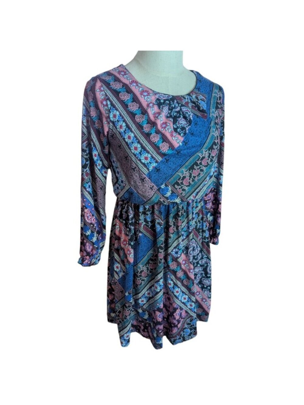 Boho Blouson Long Sleeve Mini Dress Small